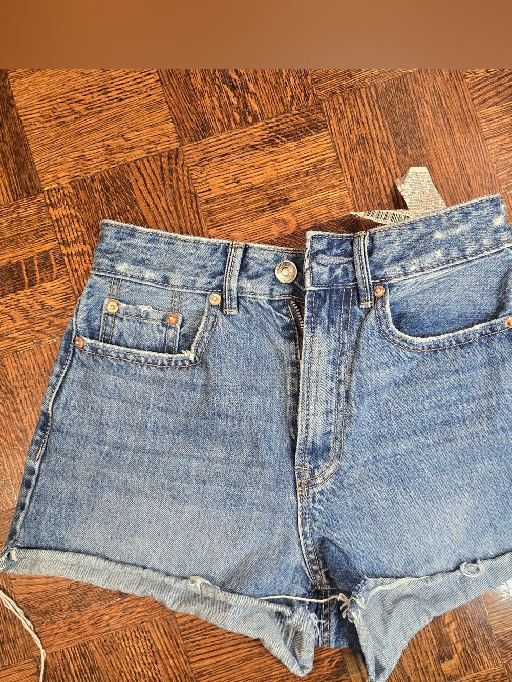 stradivarius Light Blue High-Rise Rolled Denim Shorts